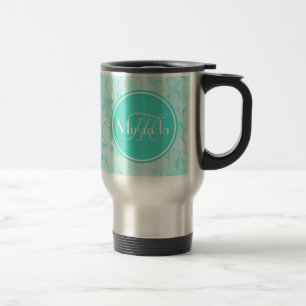 Trendy Aqua Mint Crackle Patroon met Monogram Reisbeker