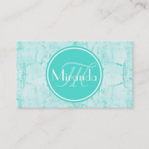 Trendy Aqua Mint Crackle Patroon met Monogram Visitekaartje