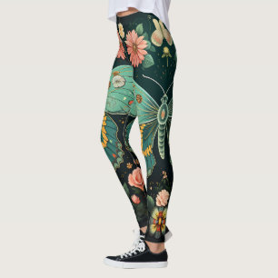 Trendy Art Deco Blauwgroen roze bloemige vlinderyo Leggings