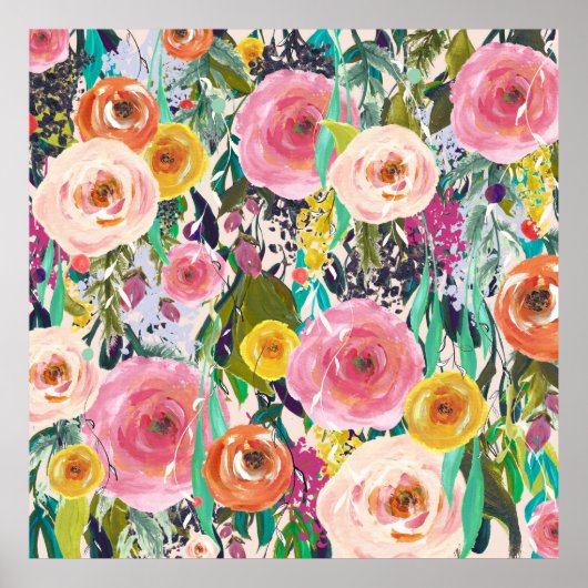 Trendy Art Painted Flowers Poster Art Print (Voorkant)