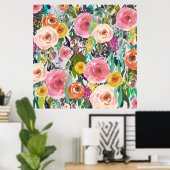 Trendy Art Painted Flowers Poster Art Print (Thuiskantoor)