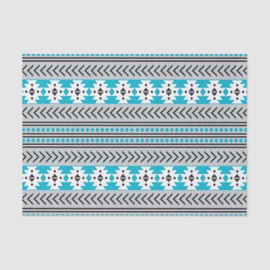 Trendy Aztec Tribal Print Geometric Pattern Blue Tissuepapier (Voorkant)
