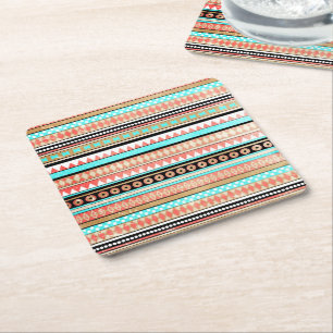 Trendy aztec vierkante kartonnen onderzetter