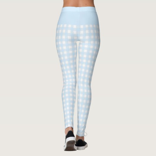 Trendy Baby Blue en White Check Gingham Pattern Leggings (Achterkant)