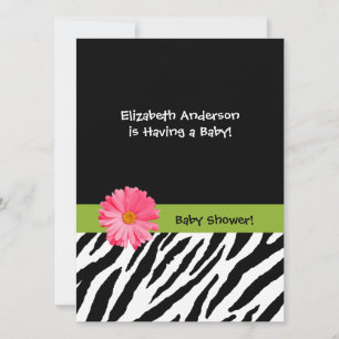 Trendy Baby shower Zebra Pattern Pink Daisy Kaart