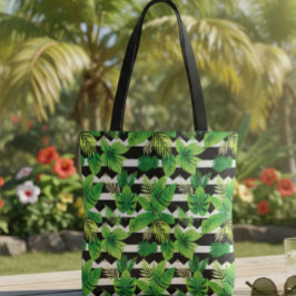 Trendy Bag with Green Leaves and Striped Details Draagtas
