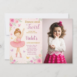 Trendy Ballerina Verjaardag Uitnodiging met foto