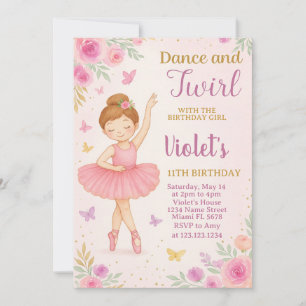 Trendy Ballerina verjaardagsuitnodiging Kaart