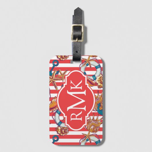 Trendy Beach Pattern | Monogram Bagagelabel (Voorkant (verticaal))
