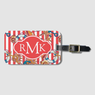 Trendy Beach Pattern Monogram Bagagelabel