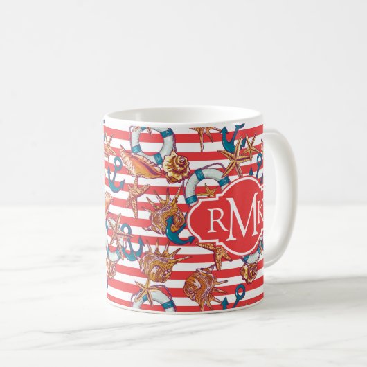 Trendy Beach Pattern | Monogram Koffiemok (Voorkant rechts)