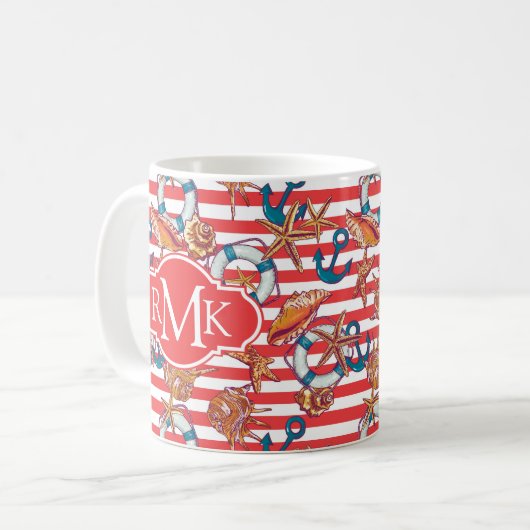 Trendy Beach Pattern | Monogram Koffiemok (Voorkant links)