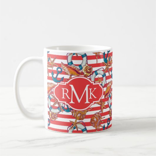 Trendy Beach Pattern | Monogram Koffiemok (Links)