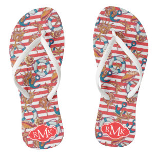 Trendy Beach Pattern Monogram Teenslippers