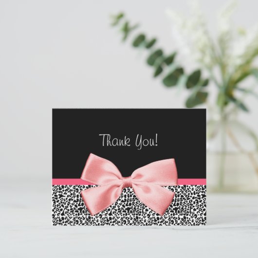 Trendy Bedankt Leopard Print met roze lint Briefkaart (Staand voorkant)