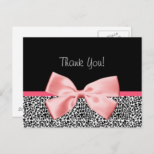 Trendy Bedankt Leopard Print met roze lint Briefkaart (Voorkant / Achterkant)