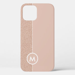 Trendy Beige Monogram met Terracotta Boho Brown iPhone 12 Hoesje