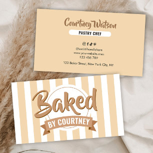 Trendy beige strepen modern bakkerij chef cateraar visitekaartje