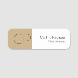 Trendy Beige Wit Monogram Minimalistische Creëer Naamplaatje