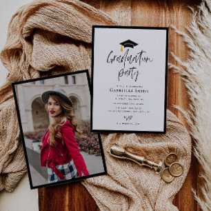 Trendy belettering afstudeerfeest uitnodiging