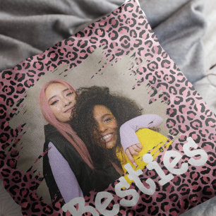 Trendy Besties Foto roze & Gold Animal Print Kussen