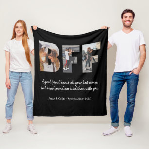 Trendy BFF Fotocollage Beste Vriend Quote Zwart Fleece Deken
