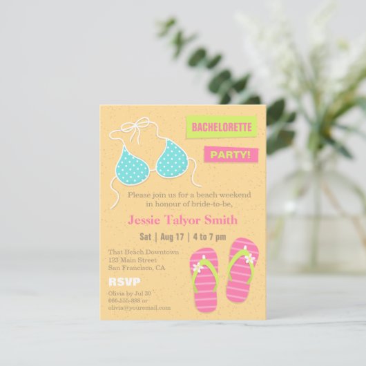 Trendy Bikini Beach Weekend Bachelorette Party Kaart (Staand voorkant)