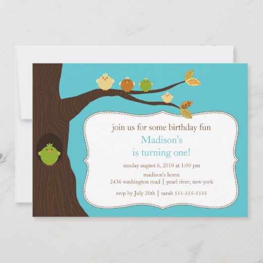 Trendy Birds Birthday Invitation Kaart (Voorkant)