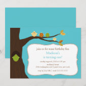 Trendy Birds Birthday Invitation Kaart (Voorkant / Achterkant)