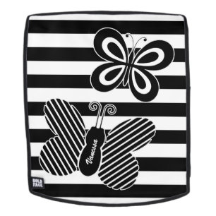 Trendy Black and White Butterfly Stripes met naam Rugtassen