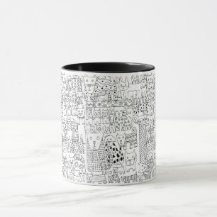 Trendy Black and White Dogs and Puppies Patterned Mok