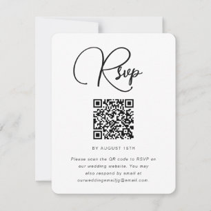 Trendy Black and White Wedding RSVP met QR Code