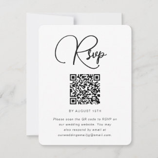 Trendy Black and White Wedding RSVP met QR Code Kaartje