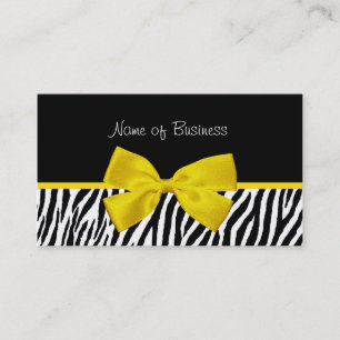 Trendy Black and White Zebra Print Yellow Ribbon Visitekaartje