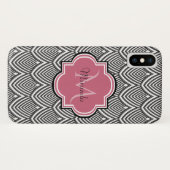 Trendy Black Arched Scallops Roze Monogram Naam Case-Mate iPhone Case (Achterkant (horizontaal))
