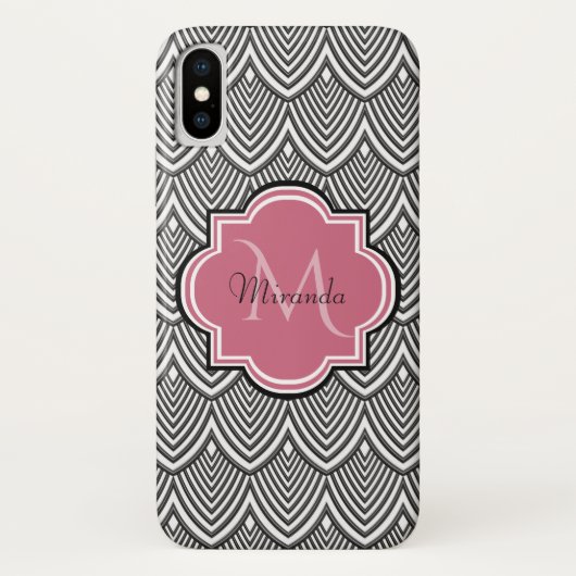 Trendy Black Arched Scallops Roze Monogram Naam Case-Mate iPhone Case (Achterkant)