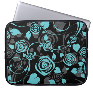 Trendy Black & Blue Floral Roos laptophoes Laptop Sleeve
