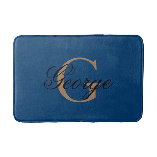 Trendy Black Blue Gold Stylish Monogram Badmat (Voorkant)