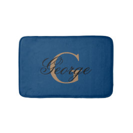 Trendy Black Blue Gold Stylish Monogram Badmat