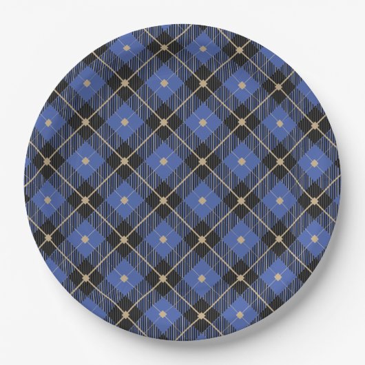 Trendy Black Blue Pset Pattern Papieren Bordje (Voorkant)