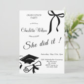 Trendy Black Bow Graduation Party Invitation (Debout devant)