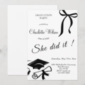 Trendy Black Bow Graduation Party Invitation (Devant / Derrière)
