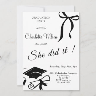 Trendy Black Bow Graduation Party Invitation Kaart