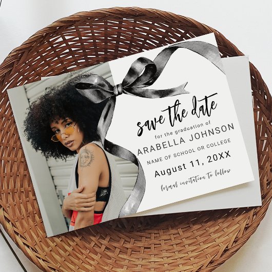 Trendy Black Bow Photo Graduation Save The Date