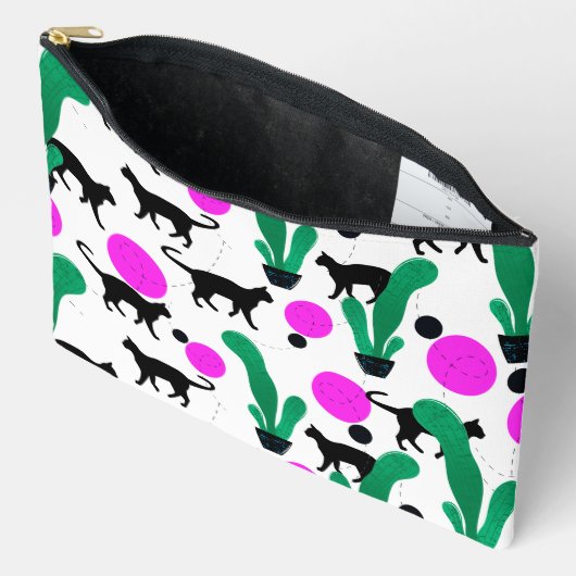 Trendy Black Cat en Cactus Pattern Etui (Open)