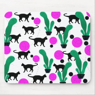 Trendy Black Cat en Cactus Pattern Muismat