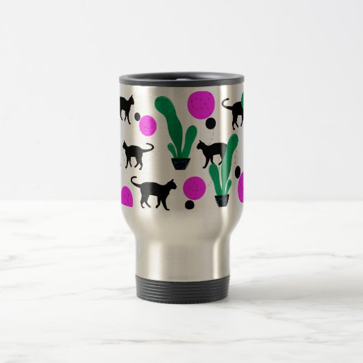 Trendy Black Cat en Cactus Pattern Reisbeker (Center)