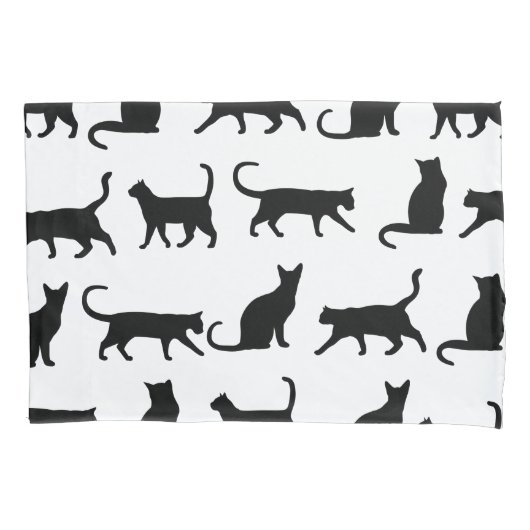 Trendy Black Cat Silhouettes & White Kussensloop (Voorkant)