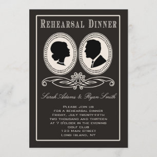 Trendy Black Chevron & Script Rehearsal Dinner Kaart