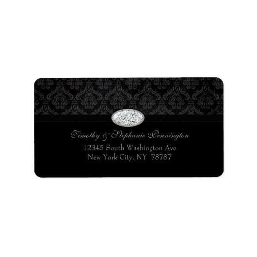 Trendy black damask diamant address label (Voorkant)